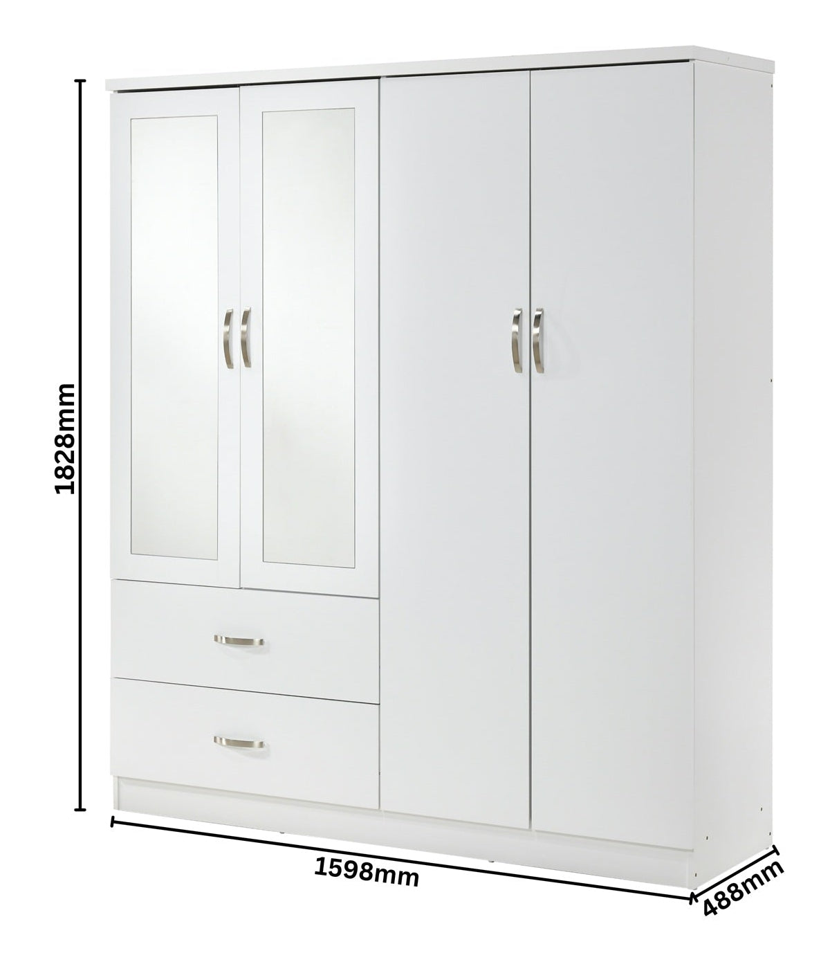 Paddington 4 Door Wardrobe & 3+2 Drawer Chest 4 Piece Bedroom Set