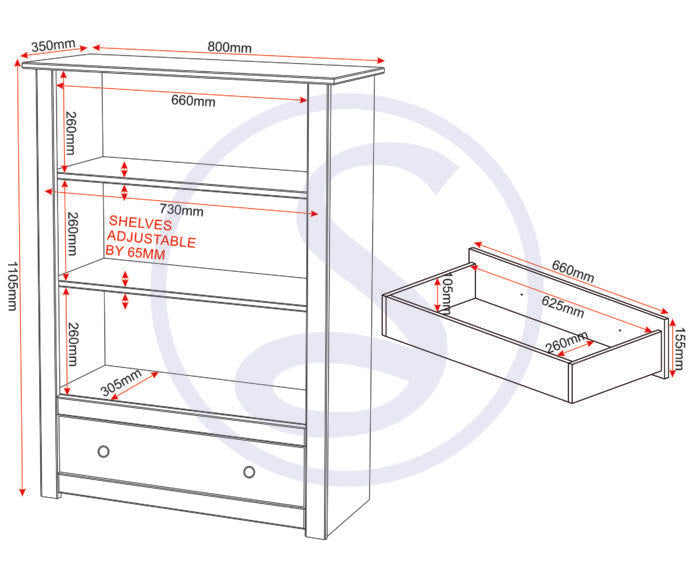 Panama 1 Drawer Bookcase