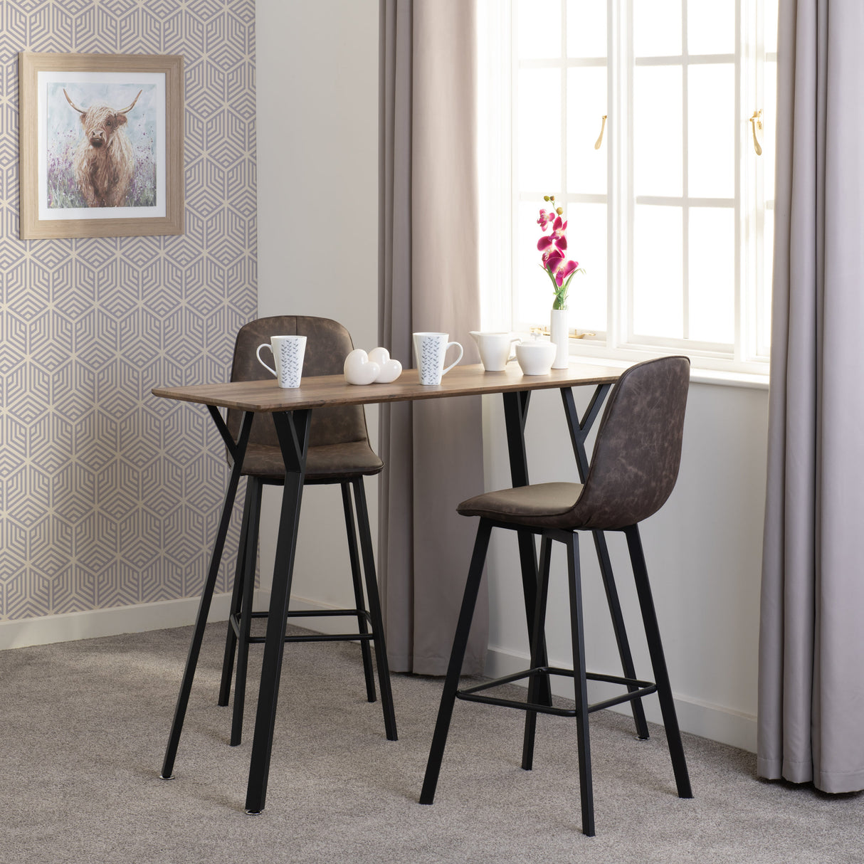 Quebec Breakfast Bar Set with 2 Faux Leather Stools