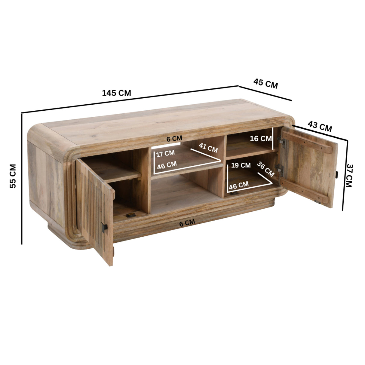 Hudson Carved Mango Wood 2 Door TV Unit