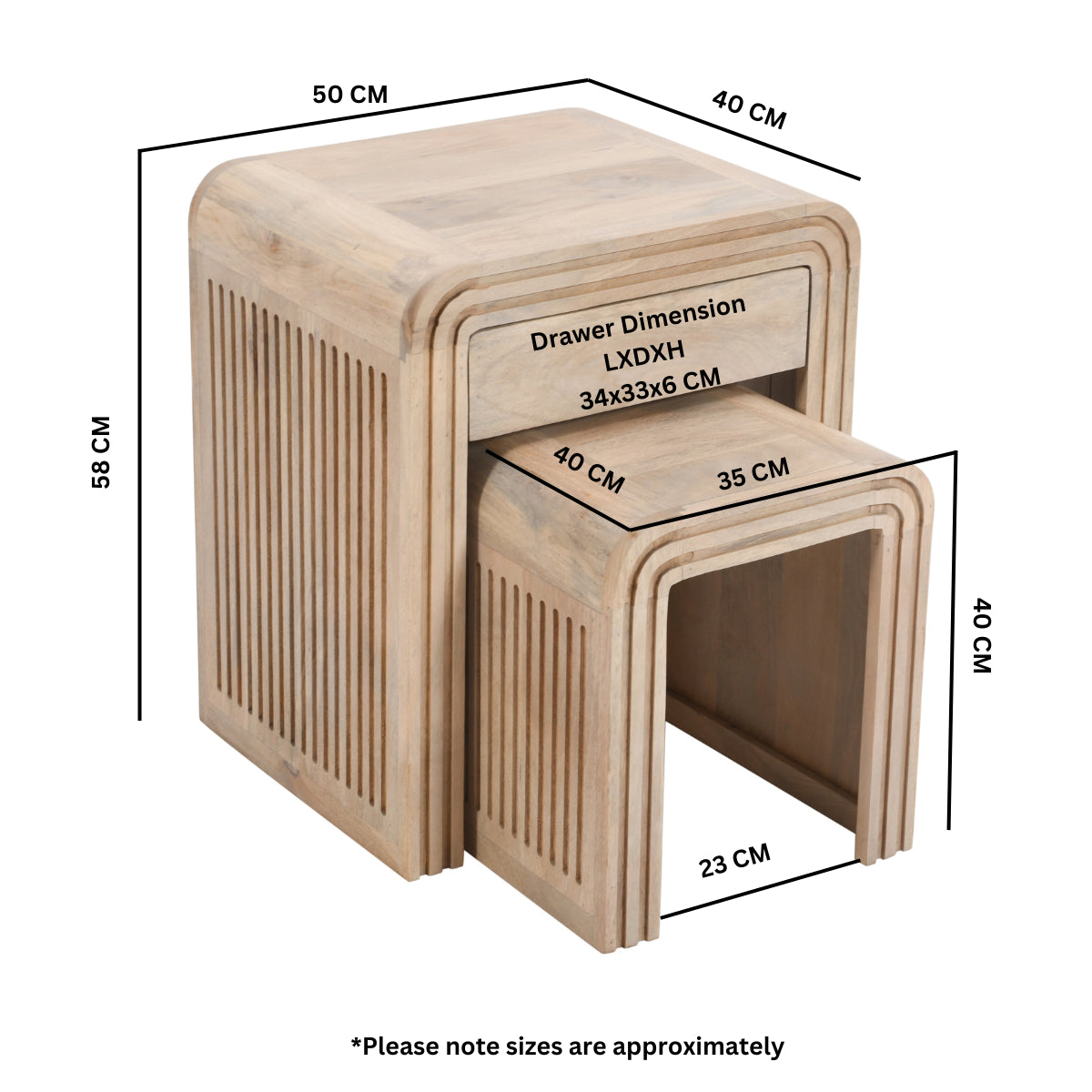 Hudson Carved Mango Wood Nest of Tables