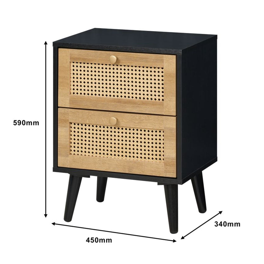 Manila Rattan 3 Piece Bedroom Set with 2 Door Wardrobe, Bedside Table & Chest of 3+2 Drawers