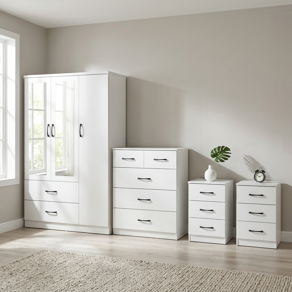 Paddington 3 Door Wardrobe & 3+2 Drawer Chest 4 Piece Bedroom Set