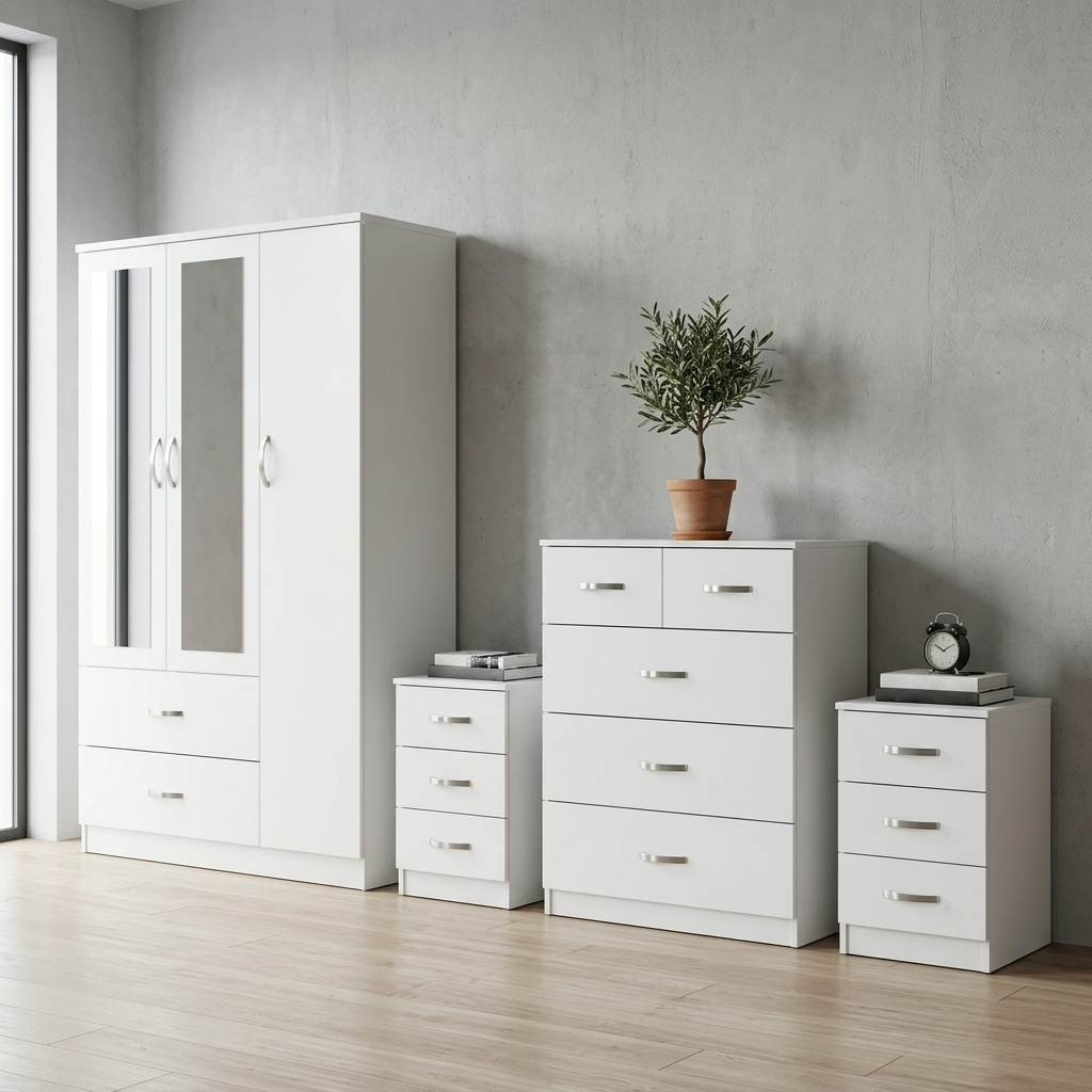Paddington 3 Door Wardrobe & 3+2 Drawer Chest 4 Piece Bedroom Set