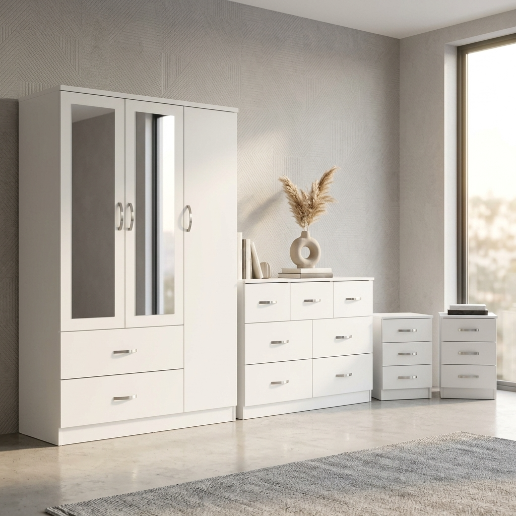 Paddington 3 Door Wardrobe & 7 Drawer Chest 4 Piece Bedroom Set