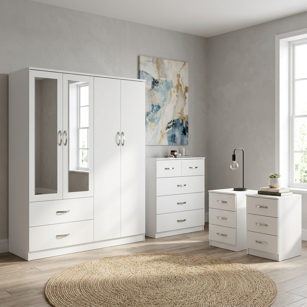 Paddington 4 Door Wardrobe & 3+2 Drawer Chest 4 Piece Bedroom Set
