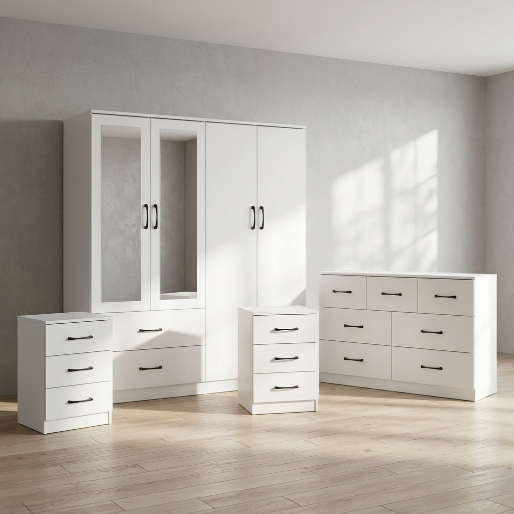 Paddington 4 Door Wardrobe & 7 Drawer Chest 4 Piece Bedroom Set