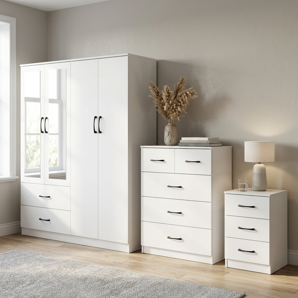 Paddington 4 Door Wardrobe & 3+2 Drawer Chest 3 Piece Bedroom Set