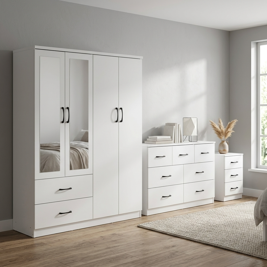 Paddington 4 Door Wardrobe & 7 Drawer Chest 3 Piece Bedroom Set