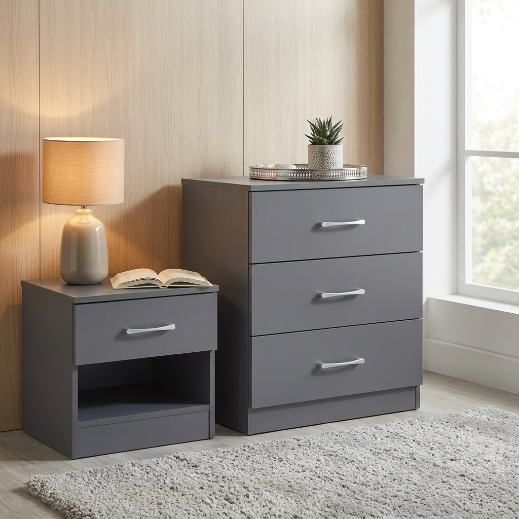 Highbury 3 Drawer Chest of Drawers & 1 Drawer Bedside 2 Piece Bedroom Set