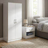 Highbury 2 Door Double Wardrobe & 1 Drawer Bedside 2 Piece Bedroom Set