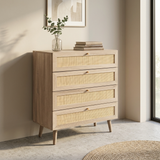 Willow Rattan 2 Door Wardrobe & 4 Drawer Chest 4 Piece Bedroom Set