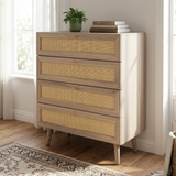 Willow Rattan 3 Door Wardrobe & 4 Drawer Chest 4 Piece Bedroom Set