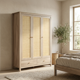 Willow Rattan 3 Door Wardrobe & 4 Drawer Chest 4 Piece Bedroom Set
