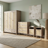 Willow Rattan 4 Door Wardrobe & 4 Drawer Chest 4 Piece Bedroom Set