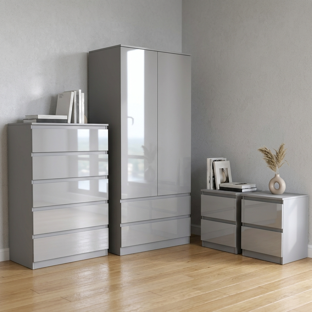 Soho 2 Door Wardrobe, 5 Drawer Chest & Bedside Tables 4 Piece Bedroom Set