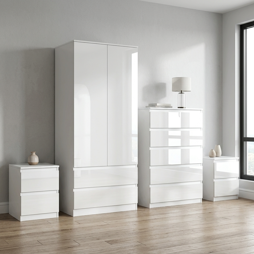 Soho 2 Door Wardrobe, 5 Drawer Chest & Bedside Tables 4 Piece Bedroom Set