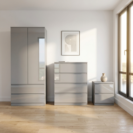Soho 2 Door Wardrobe, 4 Drawer Chest & Bedside Table Bedroom Set