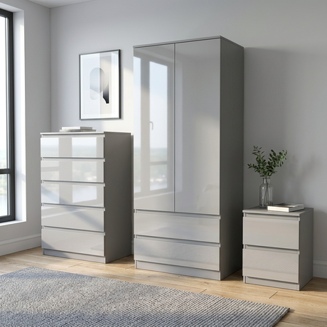 Soho 2 Door Wardrobe, 5 Drawer Chest & Bedside Table Bedroom Set