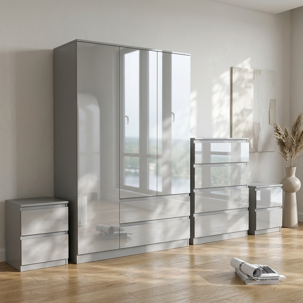 Soho 3 Door Wardrobe, 4 Drawer Chest & Bedside Tables 4 Piece Bedroom Set
