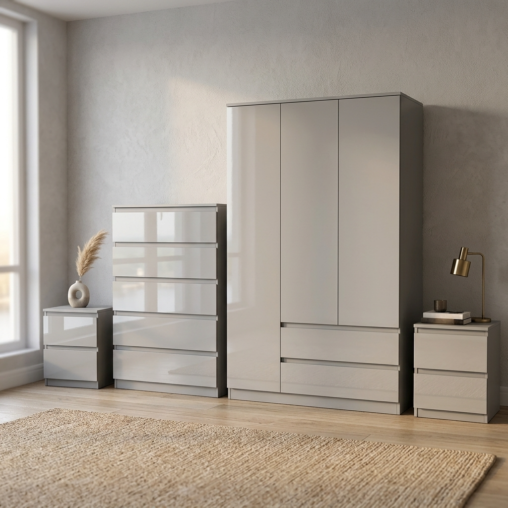 Soho 3 Door Wardrobe, 5 Drawer Chest & Bedside Tables 4 Piece Bedroom Set