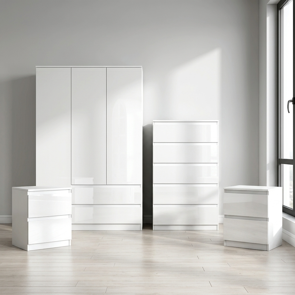 Soho 3 Door Wardrobe, 5 Drawer Chest & Bedside Tables 4 Piece Bedroom Set
