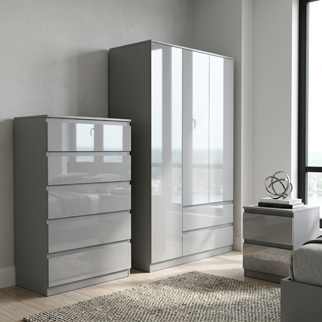 Soho 3 Door Wardrobe, 5 Drawer Chest & Bedside Table Bedroom Set