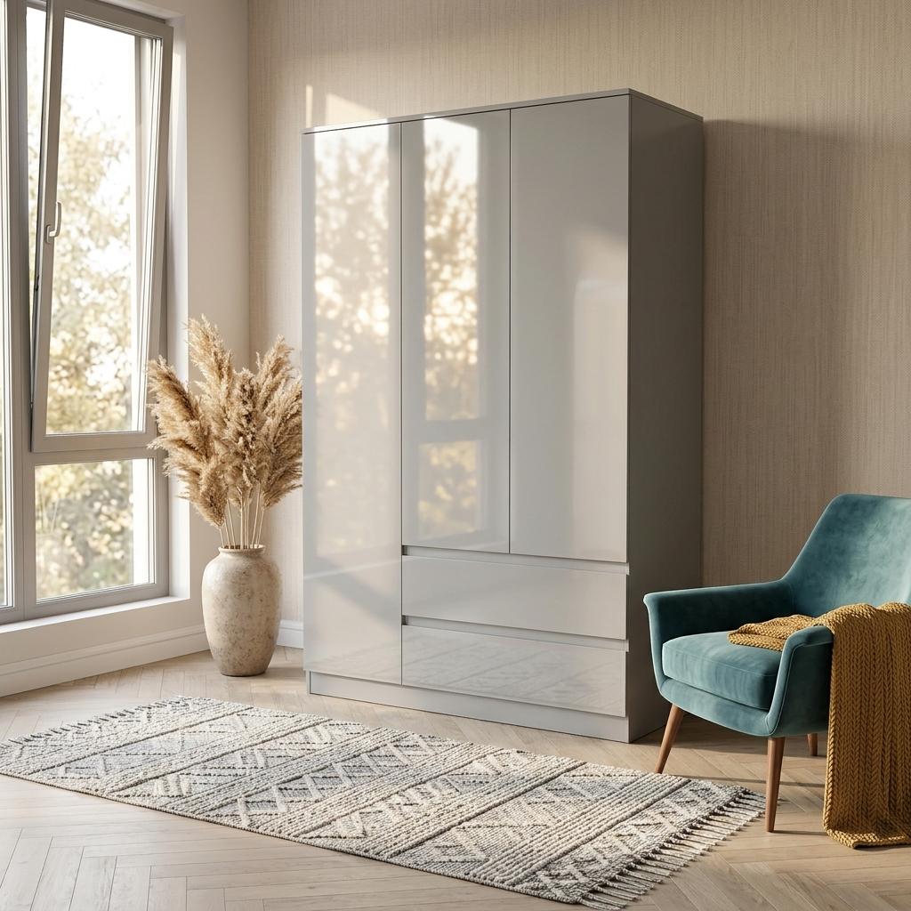 Soho 3 Door Wardrobe, 5 Drawer Chest & Bedside Table Bedroom Set