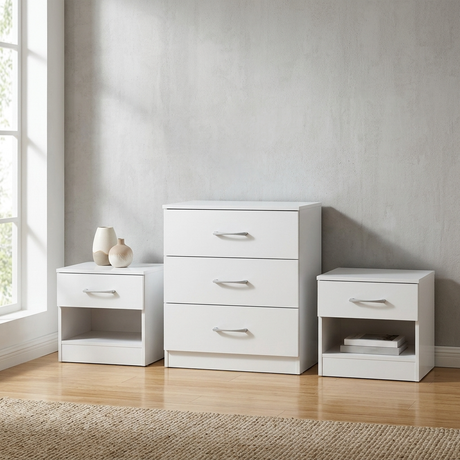 Highbury 3 Drawer Chest of Drawers & 1 Drawer Bedside 3 Piece Bedroom Set
