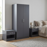 Highbury 2 Door Double Wardrobe & 1 Drawer Bedside 3 Piece Bedroom Set