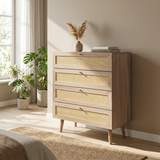 Willow Rattan 4 Door Wardrobe & 4 Drawer Chest 3 Piece Bedroom Set