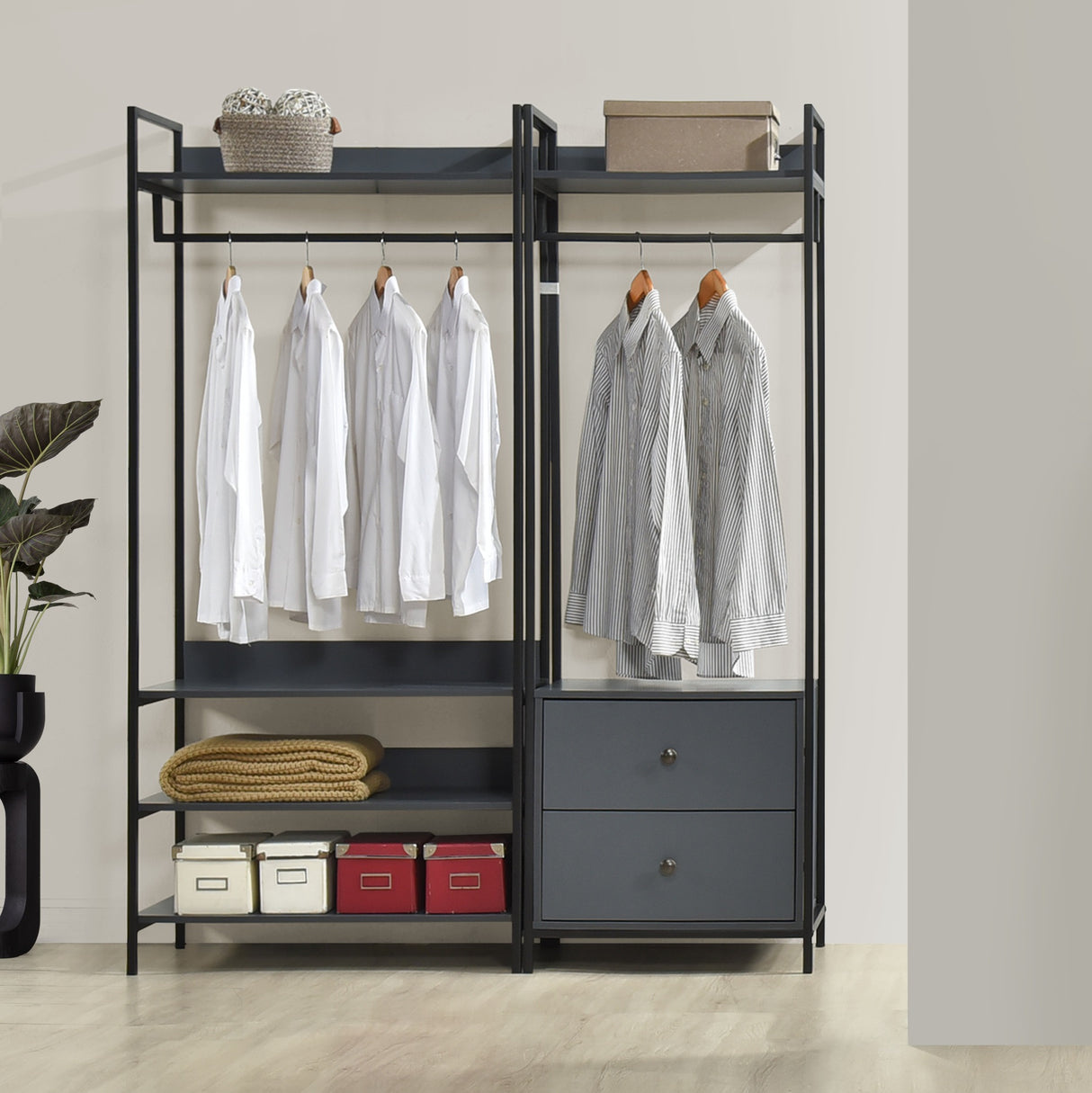 Alva Open Wardrobes with Drawers & Shelves