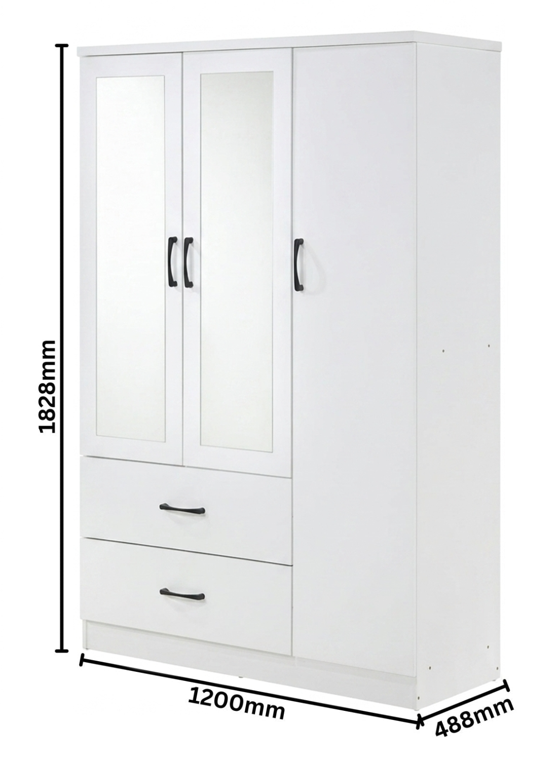 Paddington 3 Door 2 Drawer Mirrored Wardrobe