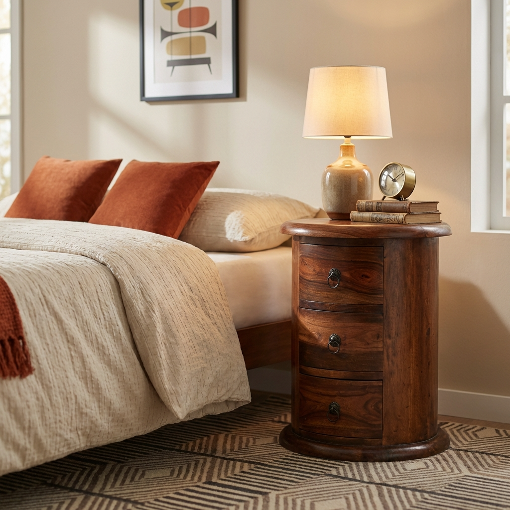 Denali 3 Drawer Drum Bedside Table