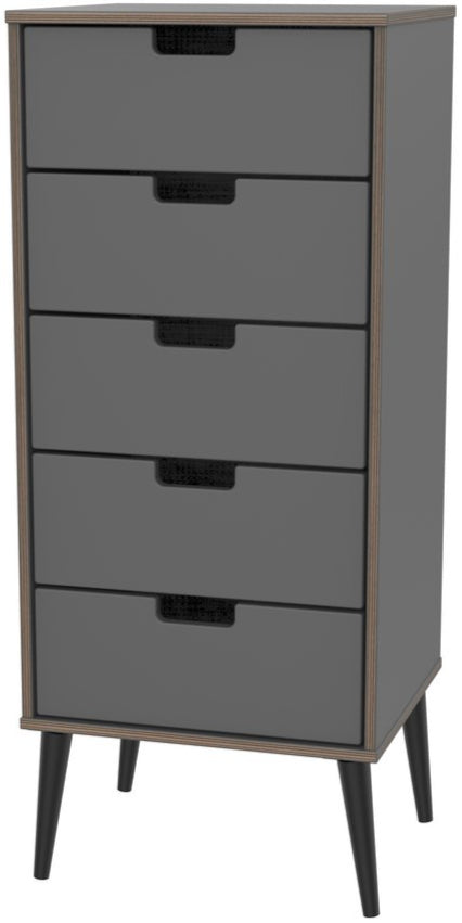 Shanghai 5 Drawer Tallboy Bedside Table with Black Legs