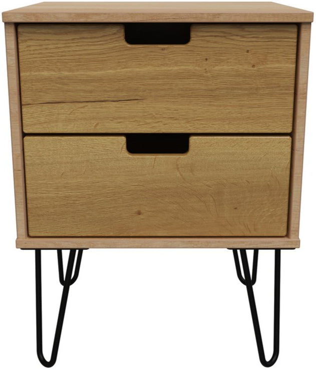 Shanghai 2 Drawer Bedside Table with Black Hairpin Legs