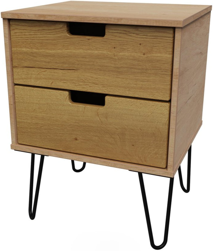 Shanghai 2 Drawer Bedside Table with Black Hairpin Legs
