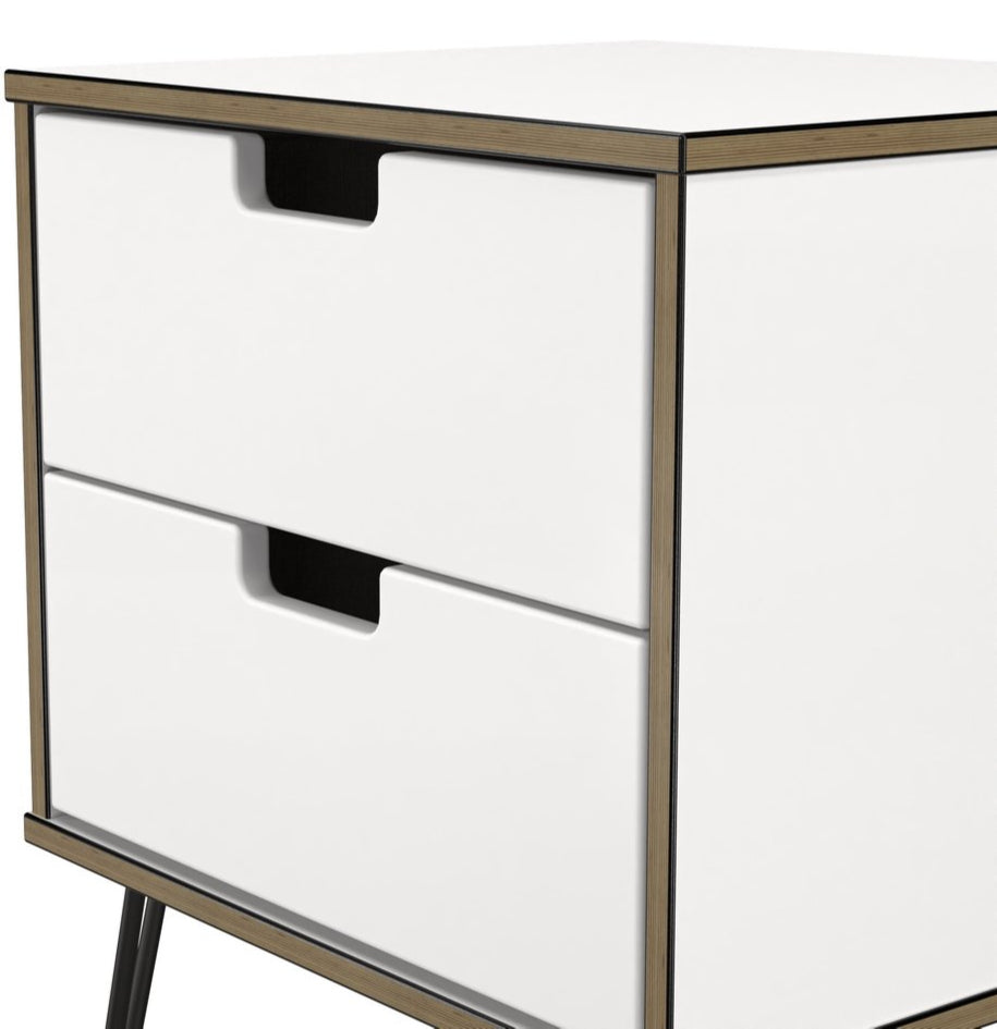Shanghai 2 Drawer Bedside Table with Black Hairpin Legs