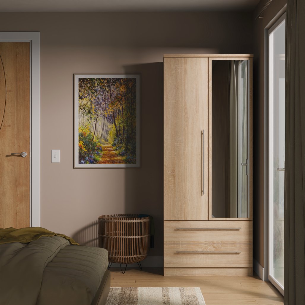 Sherwood Mirrored 2 Drawer 2 Door Double Wardrobe