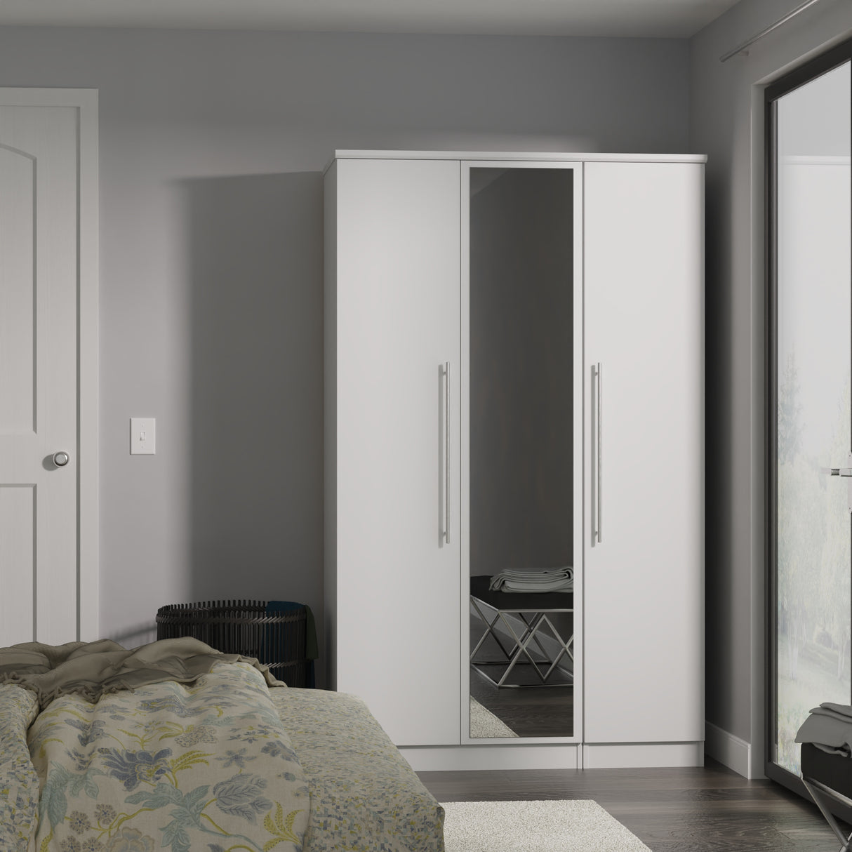 Sherwood Grey Matt 3 Door Mirrored Wardrobe