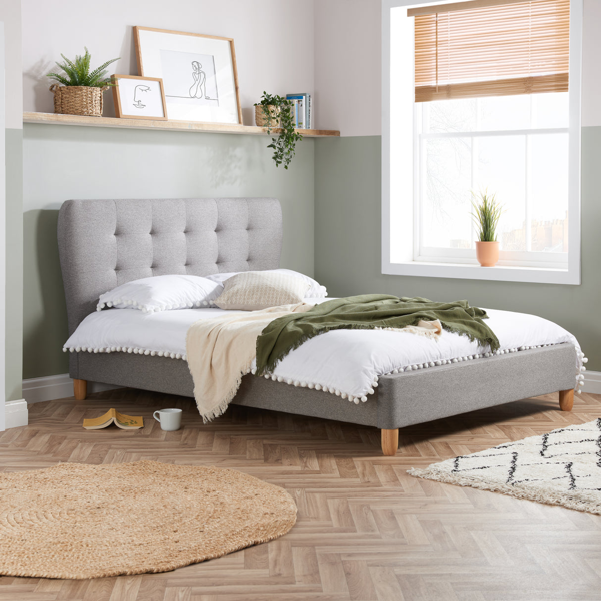 Stockholm Retro Grey Fabric Bed