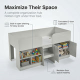 Nova Low Sleeper Kids Single Bed Frame with Storage Shelves