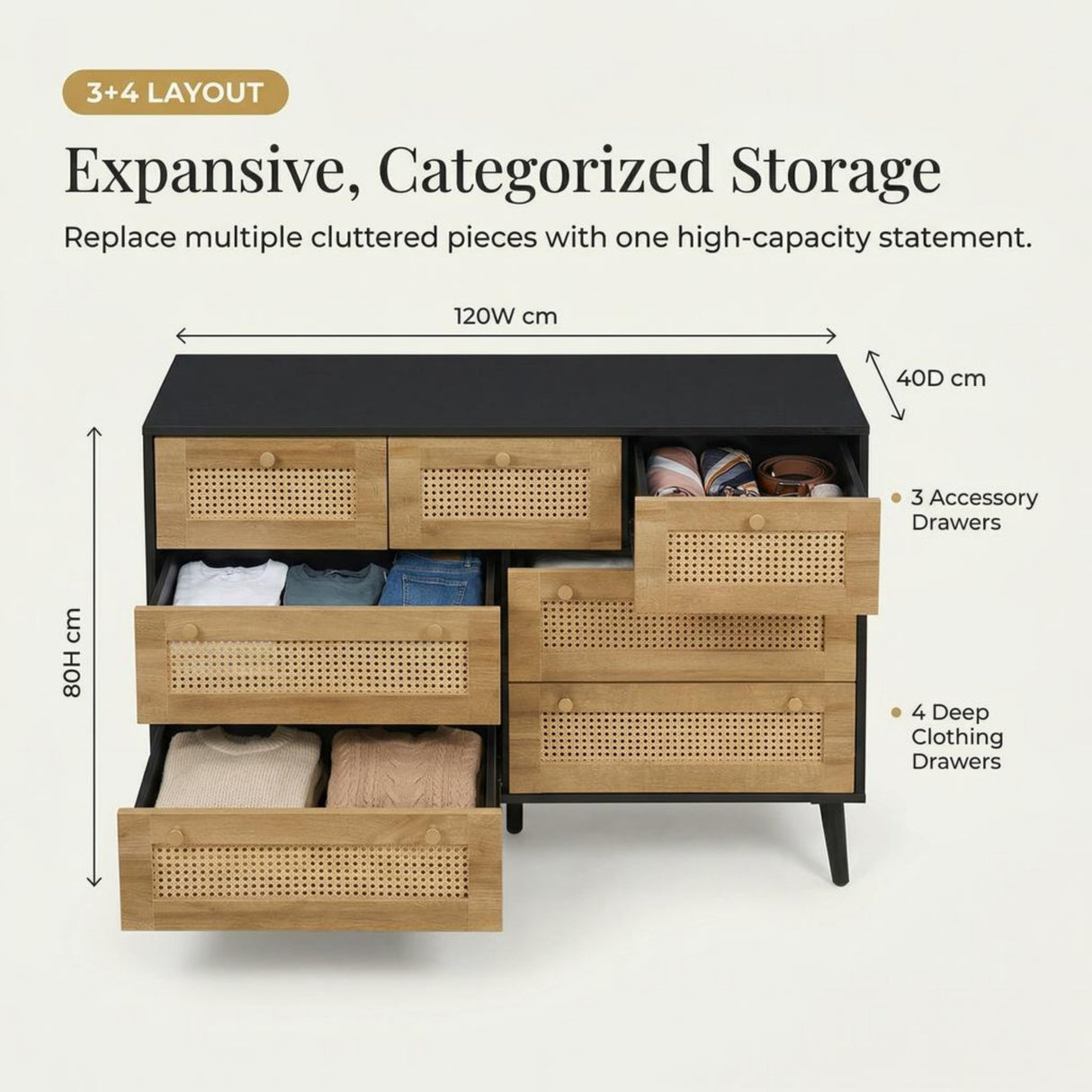 Manila Rattan 7 Drawer Chest of Drawers