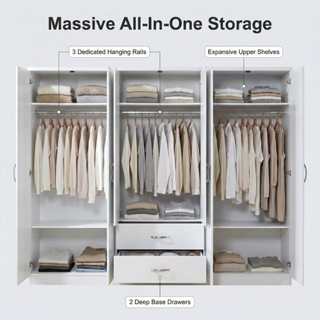 Paddington 6 Door 2 Drawer Mirrored Large Wardrobe