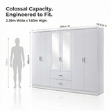 Paddington 6 Door 2 Drawer Mirrored Large Wardrobe