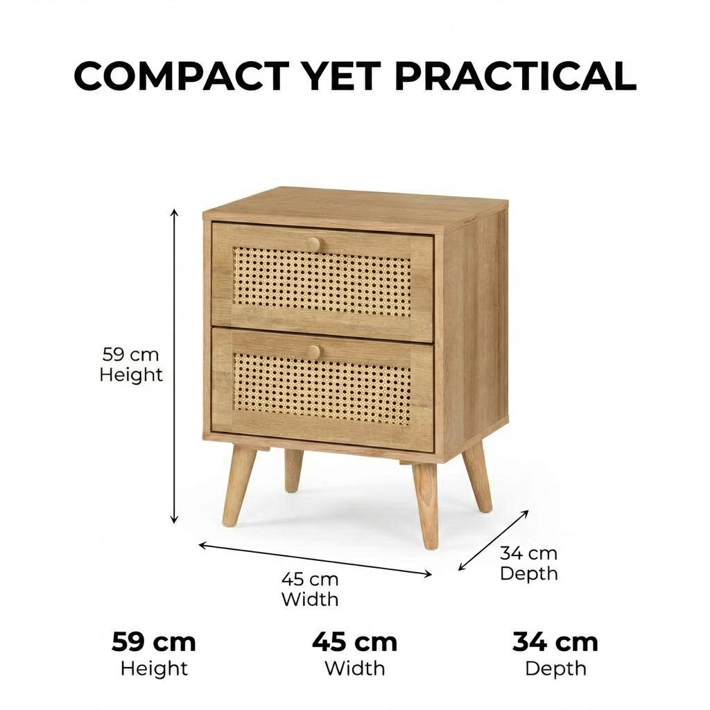 Manila Rattan 2 Drawer Bedside Table