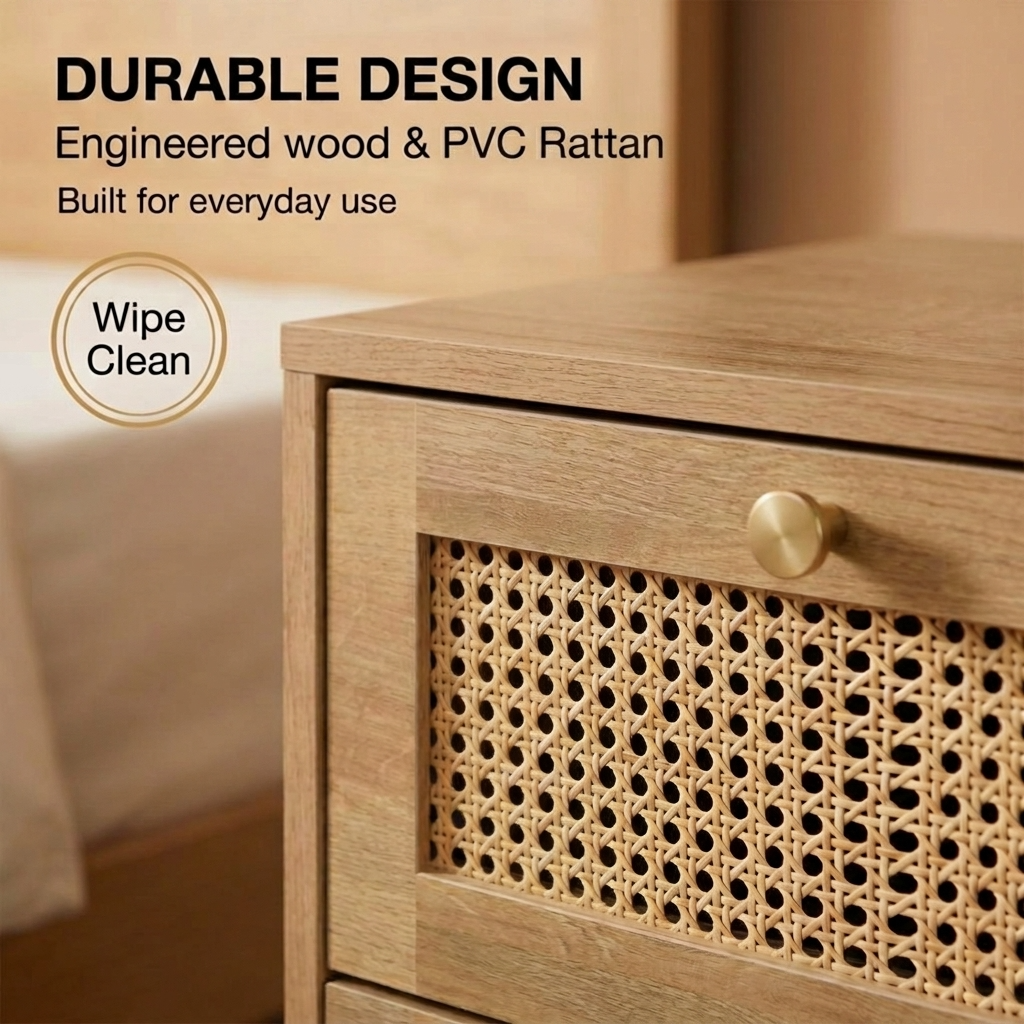 Manila Rattan 2 Drawer Bedside Table