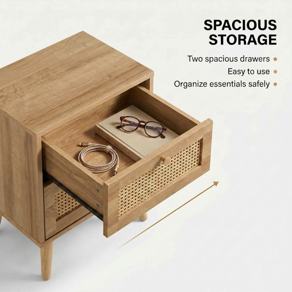 Manila Rattan 2 Drawer Bedside Table