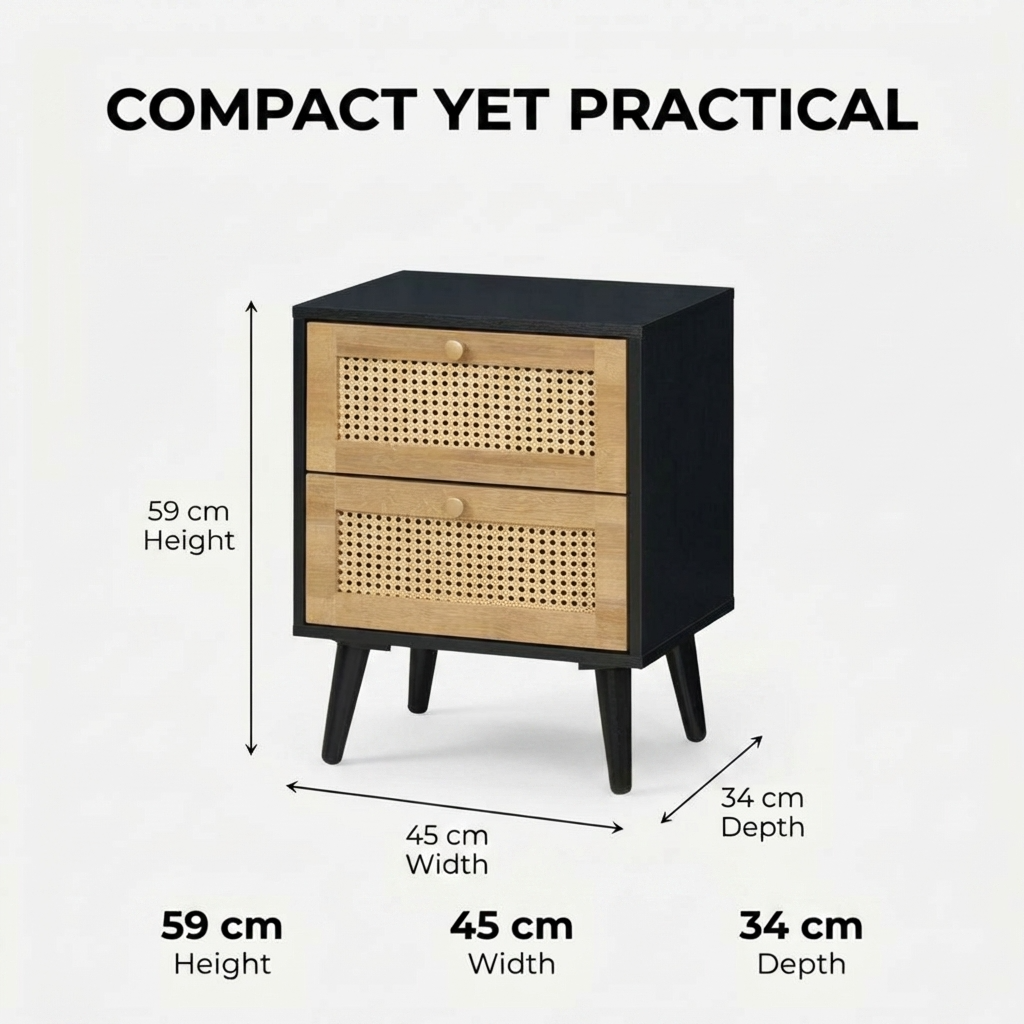 Manila Rattan 2 Drawer Bedside Table