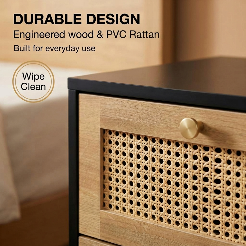Manila Rattan 2 Drawer Bedside Table